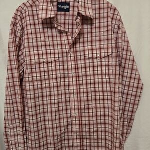 Wrangler Men's Pink and White Plaid Shirt